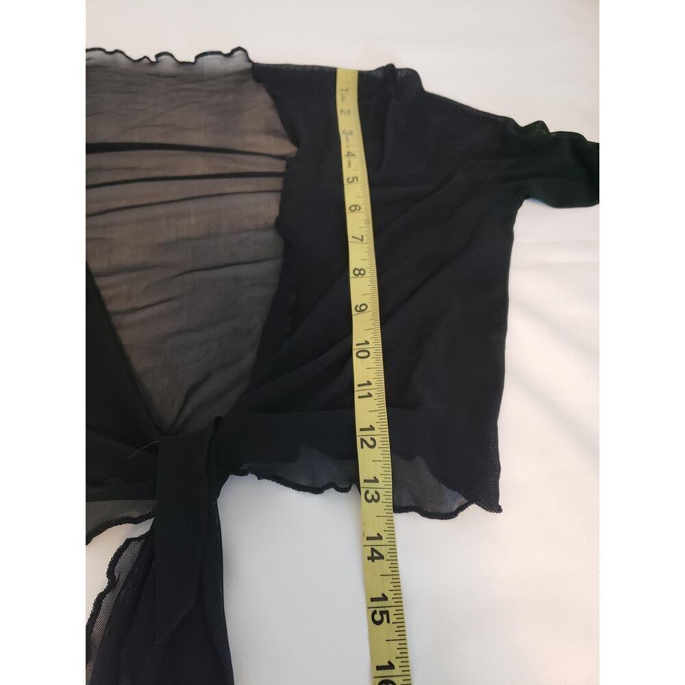Black Sheer Tie Front Cardigan Jacket Cropped Real Feather Cuffs Tie Front sz s - Picture 13 of 16